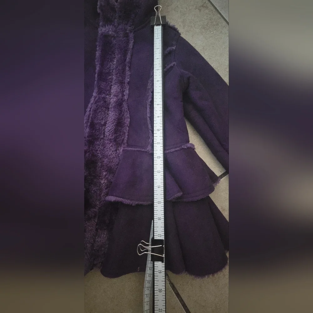 Hawke & Co Deep Purple Faux Fur Hooded Peplum Jacket
